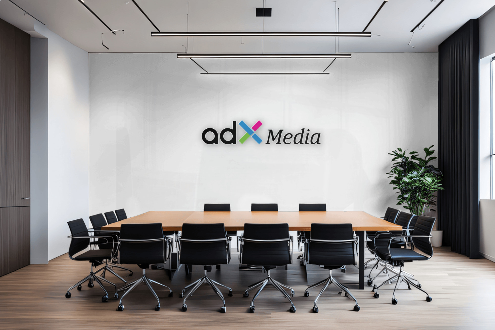 AiDesign 3D logo VI prototype renderings on the wall of the companys conference room 1753272596